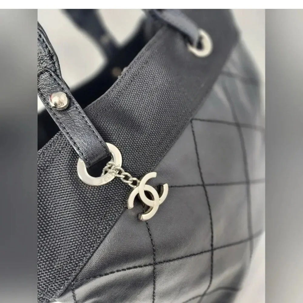 Chanel Paris-biarritz Large Black Quilted Leather Tote Bag AUTHENTIC
